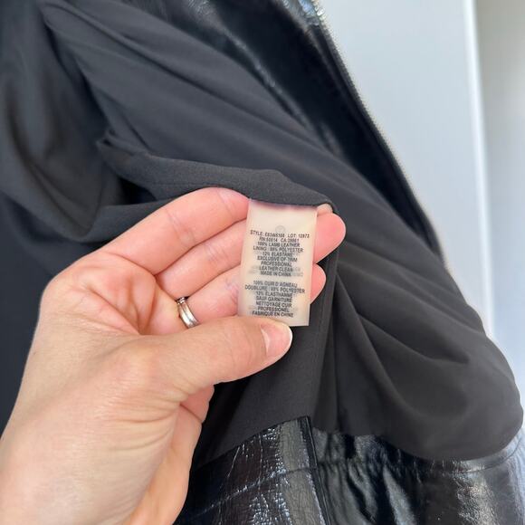 Elie Tahari Jacalyn Patent Leather Moto Jacket Black L - Picture 10 of 11